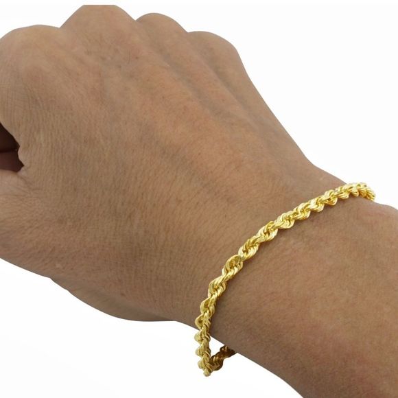 Real 10K Gold Mens Rope Bracelet 4MM 8 inches